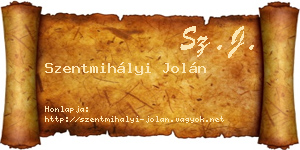 Szentmihályi Jolán névjegykártya